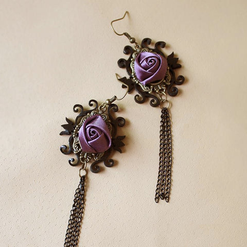 Purple Rose Tassel Earrings