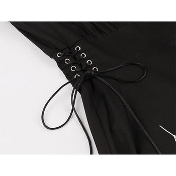 Black Embroidered Spiderweb Midi Dress
