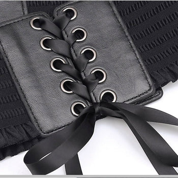 Atomic Black Leather Frill Lace-up Girdle Belt