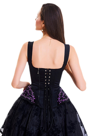 Black Embroidery Overbust Corset