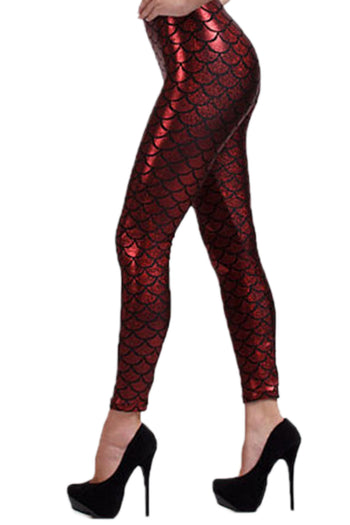 Red Fish Scale Low Waist Leggings