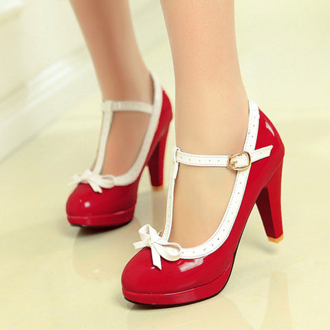 Atomic Red Mary Jane Bow Heels