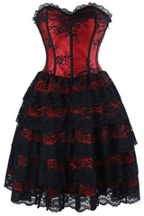 Red Floral Victorian Lace Corset Dress