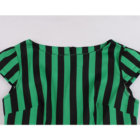 Atomic Black And Green Striped Belted Dress