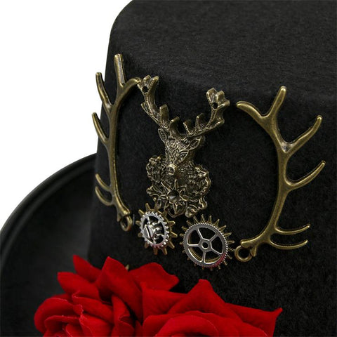 Rosy Reindeer Antlers Top Hat