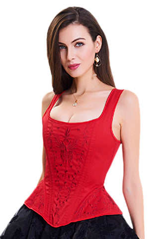 Red Embroidery Overbust Corset