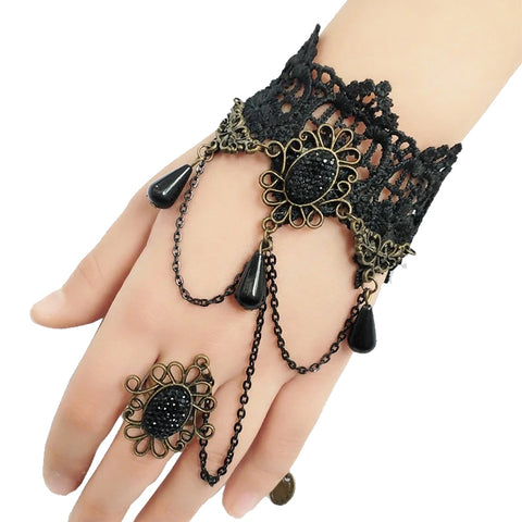 Victorian Gem Chained Bracelet with Ring