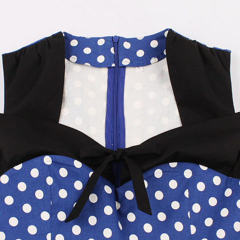 Atomic Blue and White Sleeveless Dotted Dress