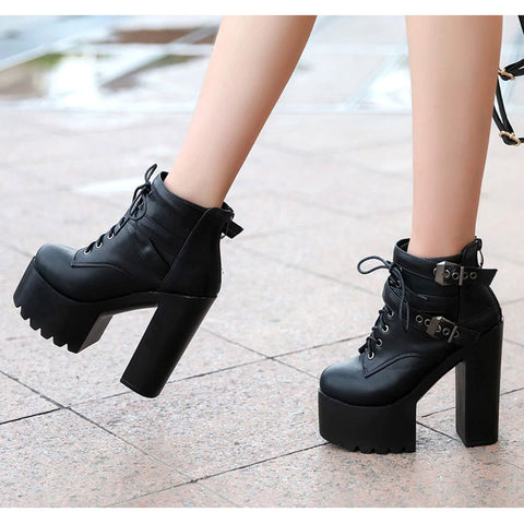 Double Buckled High Heeled Boots