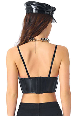 Atomic Black Faux Leather Laced Up Crop Top