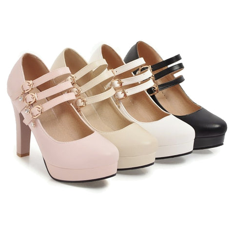 Triple Strapped Mary Jane Heels