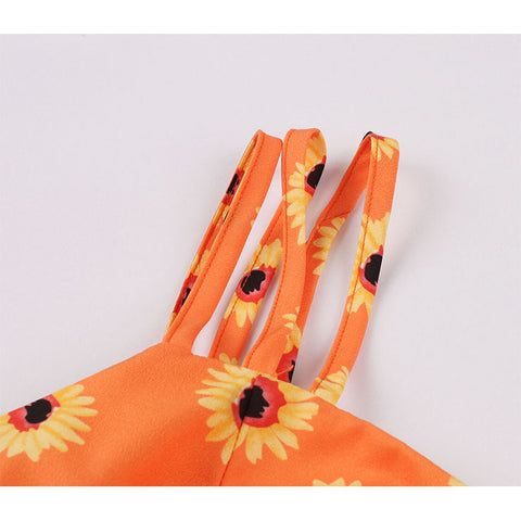 Atomic Orange Daisy Summer Swing Dress