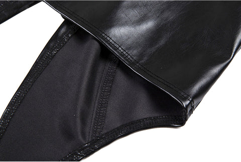 Black PU Leather Lace Up Crop Top