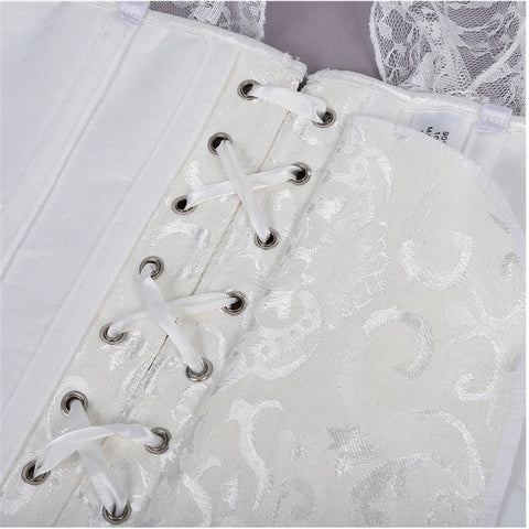 White Jacquard Off Shoulder Floral Corset | Corset Top Outfit | Burrlesque Corset | Victorian Corset
