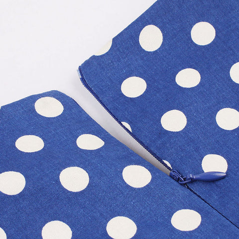Atomic Blue and White Sleeveless Dotted Dress