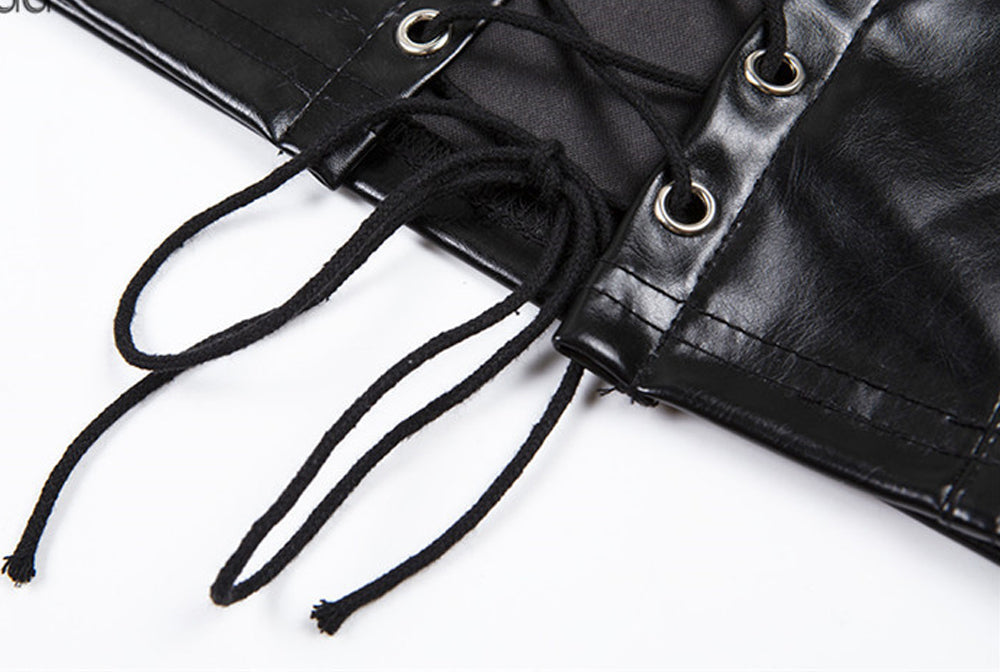 Atomic Black PU Leather Lace Up Crop Top | Atomic Jane Clothing