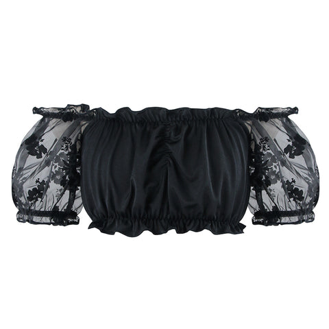 Off Shoulder Crop Top Skirt Set with Brocade Underbust Corset