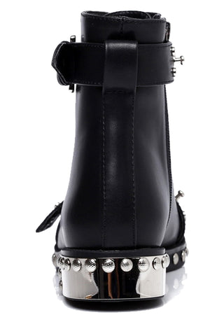 Black Studded Genuine Leather Ankle Boots