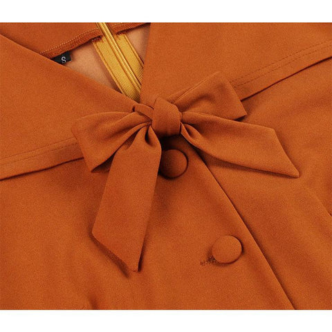 Atomic Orange Bowknot Fall Midi Dress