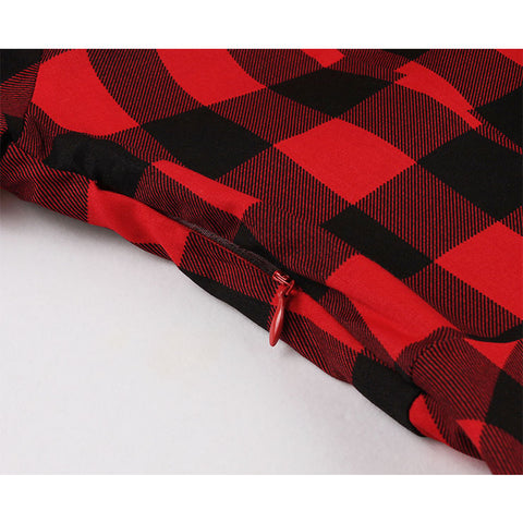 Retro Red and Black Plaid Belted Dress