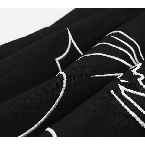 Black Embroidered Bat Midi Dress
