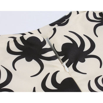 Spider Patterned Midi Dress with Cape