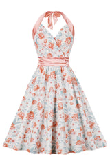 Atomic 1950s Floral Halter Summer Swing Dress