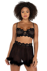 Atomic 2-Piece Black Furry Bralette and Skirt Lingerie Set | Lingerie Outfit | Bra and Skirt Lingerie Set