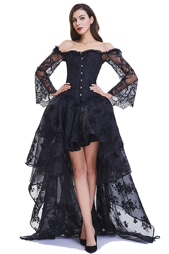Atomic All Black Victorian Gothic Corset and Skirt Set | Black Gothic Corset Outfit