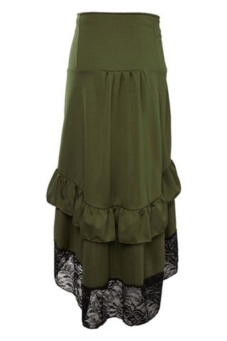 Atomic Army Green Gothic High-Waisted Buttoned Tiered Skirt
