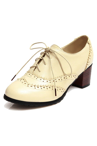Atomic Beige Vintage Oxford Dark Block Heeled Shoes | Rockabilly Shoes
