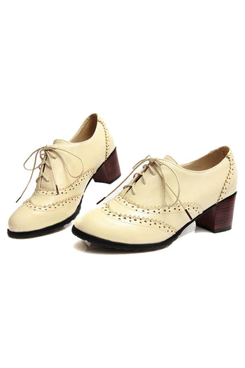 Atomic Beige Vintage Oxford Dark Block Heeled Shoes | Rockabilly Shoes