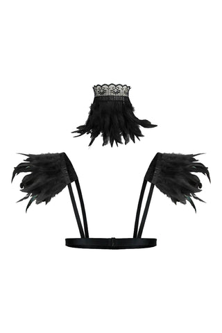 Atomic Black Gothic Feather Collar Scarf And Shoulder Armor