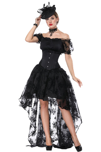 Atomic Black Off Shoulder Top with Underbust Corset and Skirt