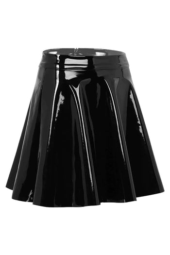 Atomic Black Plus Size Pleated PVC Gothic Skirt | Gothic PVC Mini Skirt | Faux Leather Skirt