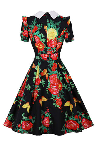 Atomic Black Retro Floral Vintage Dress