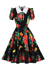 Atomic Black Retro Floral Vintage Dress