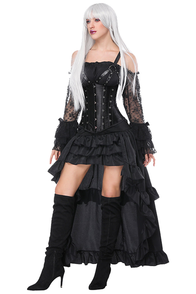 Atomic Black Strappy Steampunk Corset and Skirt Set