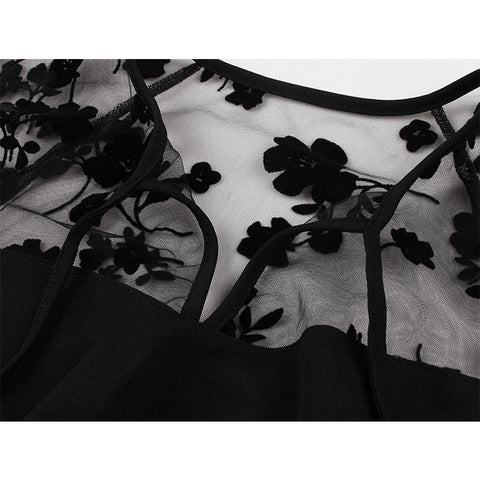 Atomic Black Tie Collar Floral Mesh Midi Dress