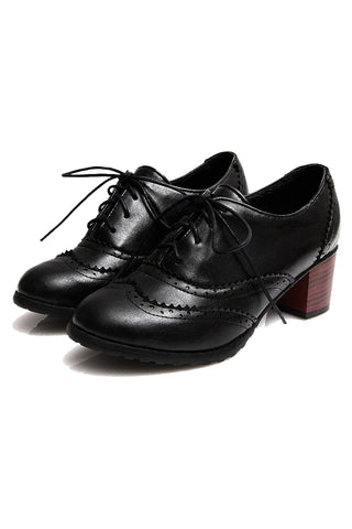 Atomic Black Vintage Oxford Dark Block Heeled Shoes | Rockabilly Shoes