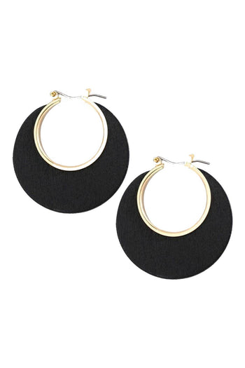 Atomic Black and Gold Round Wood Earrings