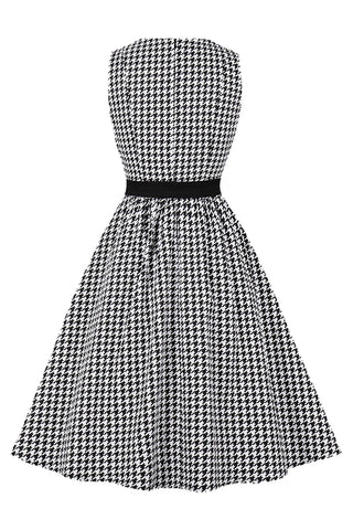Atomic Black and White Houndstooth Belted Dress | Retro Rockabilly Cocktail Dress