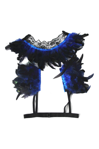Atomic Blue Gothic Feather Collar Scarf And Shoulder Armor