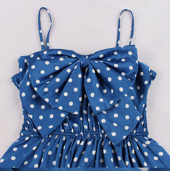 Atomic Blue Polka Dot Bowed Rockabilly Dress | Blue Retro Rockabilly Polka Dot Dress