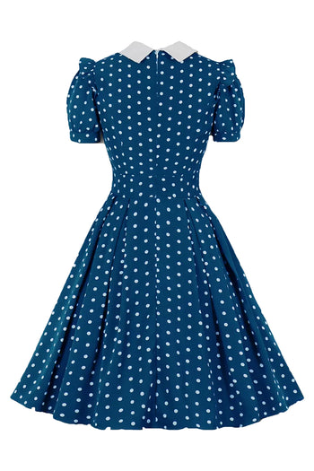 Atomic Blue Polka Dot Lacing Swing Dress