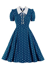 Atomic Blue Polka Dot Lacing Swing Dress