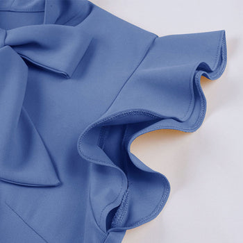 Atomic Blue Turndown Collar Swing Dress