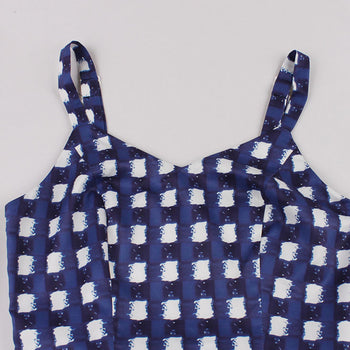 Atomic Blue and White Vintage Square Patterned Dress