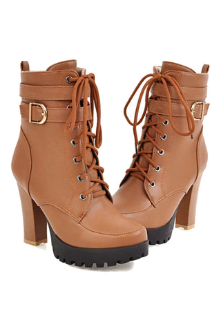 Atomic Brown Buckled Chunky Heel Boots