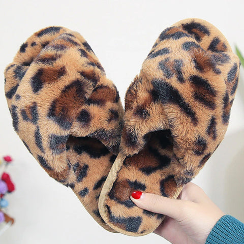 Atomic Brown Leopard Faux Fur Slippers | Animal Print Slippers 